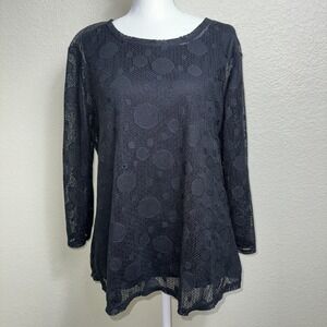 KEREN HART Women's Blouse‎ Lined Lace Round Shapes Size L Black Scoop Neck